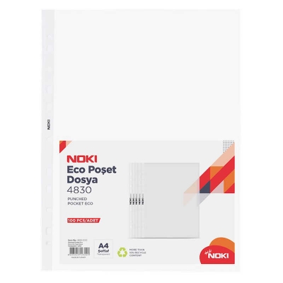 NOKI EKO DELİKLİ POŞET DOSYA A4 (100`LÜ PAKET)
