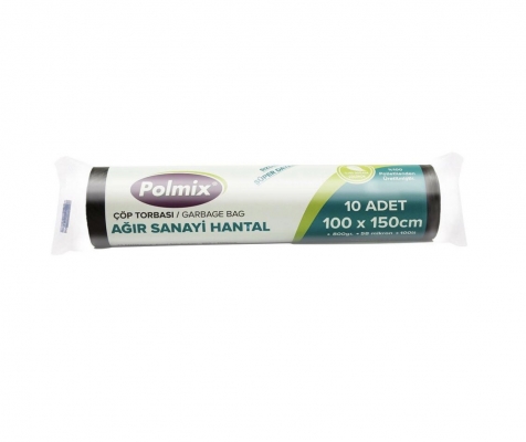 POLMİX AĞIR SANAYİ HANTAL BOY ÇÖP TORBASI 10 ADET SİYAH 100 x 150 CM 800 GR